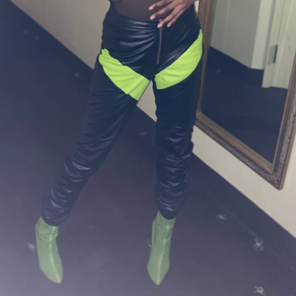 Black/Green leather pants